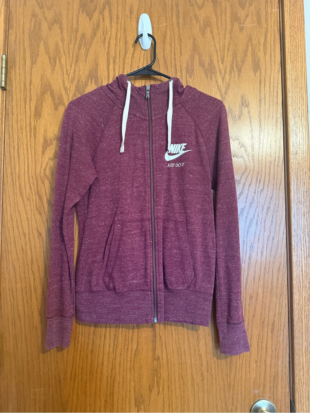 Nike Women's Maroon Full-Zip Hoodie with White Logo